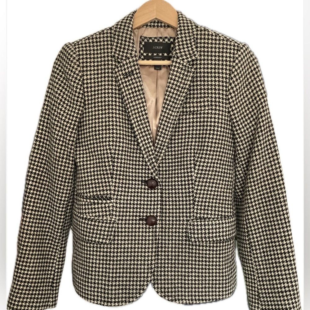 EUC J. Crew Women's Houndstooth Blazer in Black and Cream 100% Wool - Picture 2 of 12